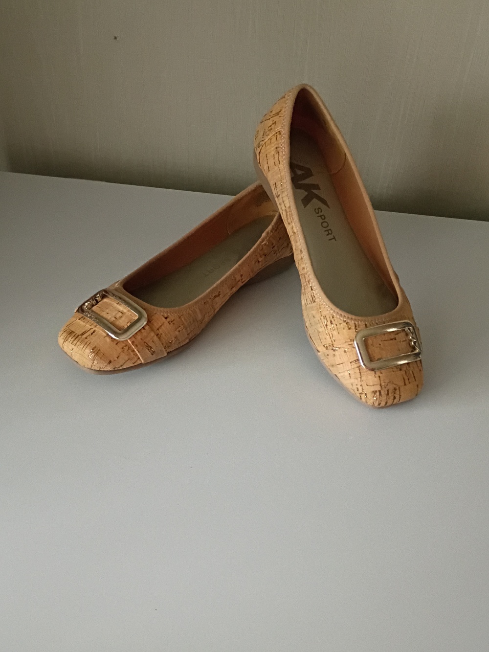 Anne Klein Sport Aggie Ballet Flat In A Natural Cork Finish Square Toe